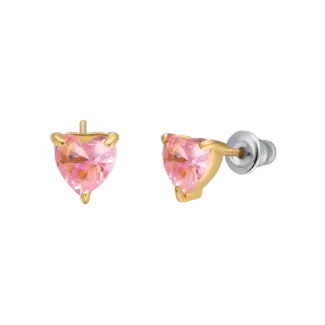 ORECCHINI DONNA IN ACCIAIO E IP GOLD CON CUORE CRISTALLO ROSA